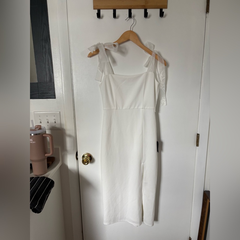 Lulus Romantic Celebration White Tie-Strap Bodycon Midi Dress Size Small Bridal - Picture 3 of 10